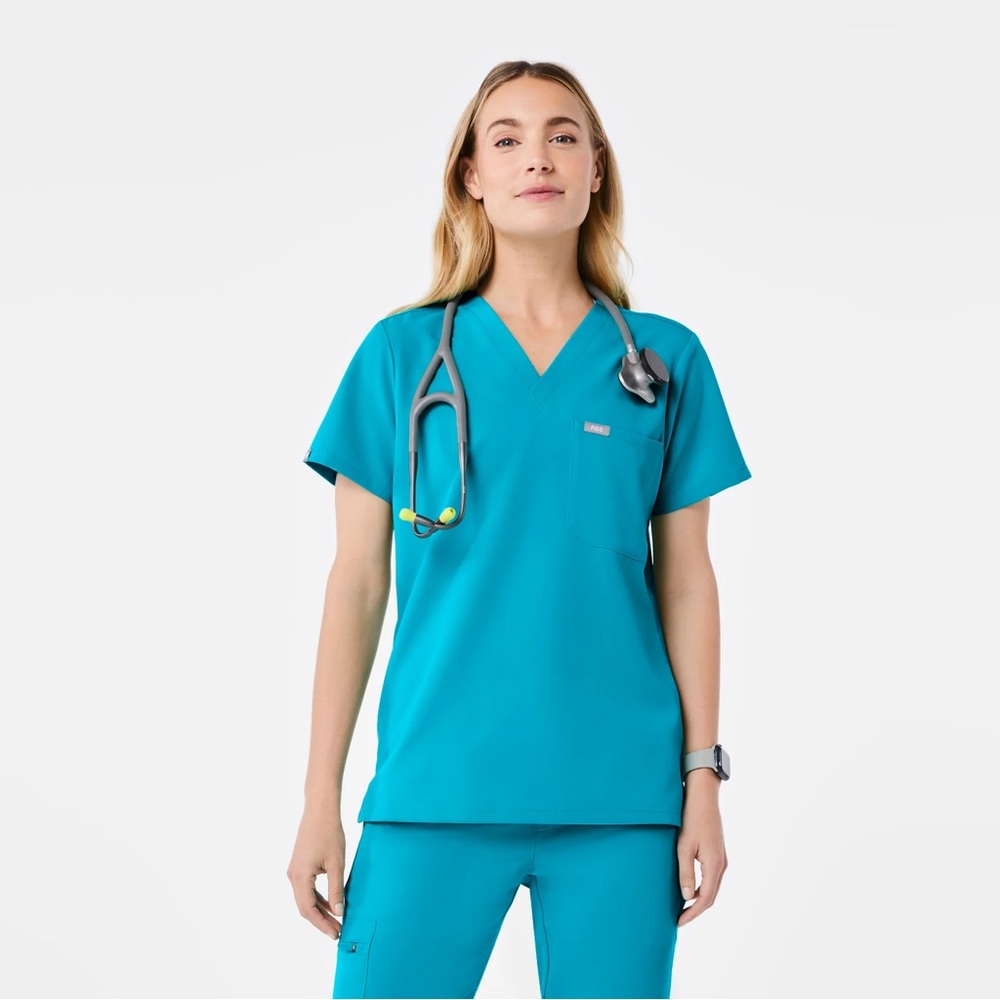 Figs Women's Blue V-Neck Scrub Top and Bottoms